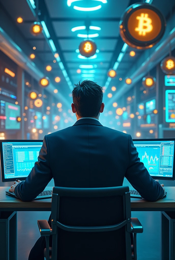Trader with surrounding airdrop and crypto currencies