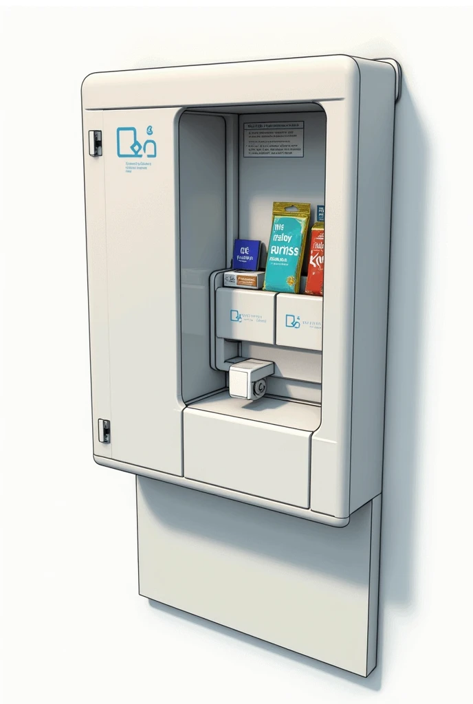 Make me some plans for a prototype of the automatic coin-operated condom dispenser with a comparative image of what it looks like inside and what it looks like outside, but not a realistic image, but a 2D drawing.