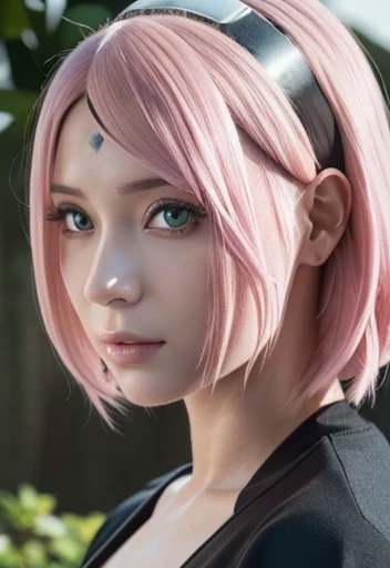 (((masterpiece+highest quality+High resolution+Very detailed))), Sakura Haruno, solo, (([woman]: 1.3 + [beauty]: 1.3+ pink hair: 1.5)), pink eyes, Bright Eyes, Dynamic angles and postures, wallpaper, ((natural big breasts:1.2)), Sakura Haruno outfit, (Ultra Realistic:1.5), (Photo Realistic:1.5), (UHD:1.5), nude, nipples, vagina, crystal tattoo at the forehead, NSFW, slim