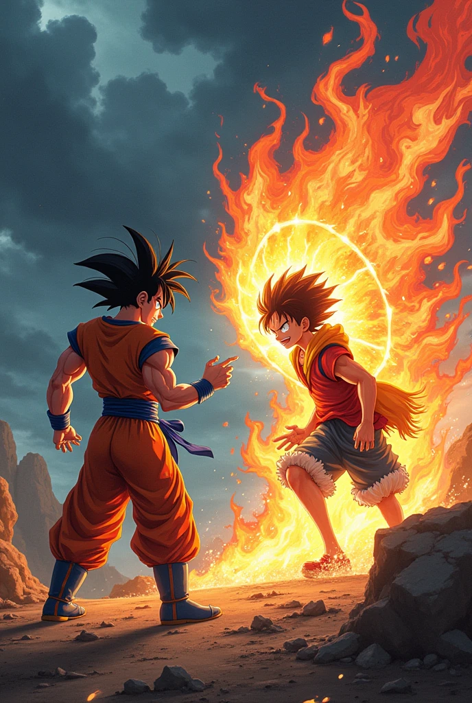 Anime Goku attack luffy