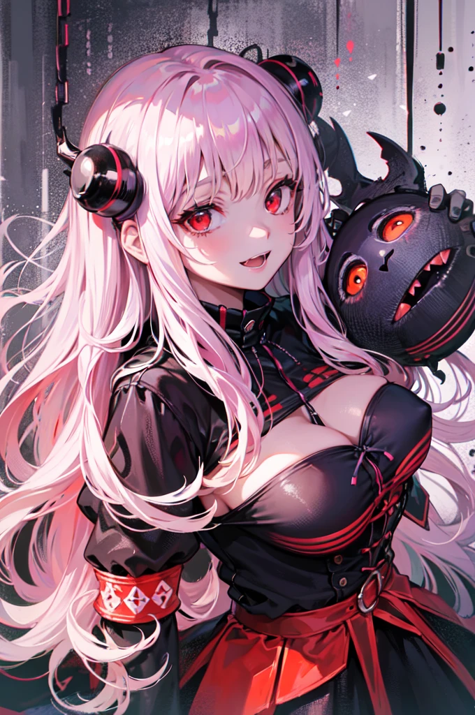 shaded face　、beautiful girl、とてもcute天使、Pink T-shirt、cute、Baby Face、smile、Long skirt、Black long boots、.(Highest quality,4K,High resolution,masterpiece:1.2),Very detailed,Realistic:1.37,Spooky altar background,Dark fantasy,Red color scheme,Ominous atmosphere,Eye-catching,Storytelling,anatomy,Anime Style,Concept Art,beautiful細部までこだわった顔と (((Red eyes ))),A terrifying ritual ,Satanic Ritual,Premature death,inappropriate behavior,クレイジーなsmile,Scythe Face,Girl Monster, beautiful, Delicate facial features, Sharp Eye, Sharp Fangs, pale skin, Dark Background, Cinema Lighting, Dramatic Shadows, Gothic style, Gloomy atmosphere, Dark fantasy, one person&#39;s, Please open your mouth wide, Open your mouth and baring your teeth,Sharp teeth like a beast, Wide lips, very wide mouth, Vermilion cheeks, ,(Blood splatter:1.4),Scary smile, smile,Angel Design, Twisted smile、Bloody、bleeding from the head,,,,,、Blood splatter、,(Blood splatter:1.4),skull,Demon Spear,Horror Style, ((Fantasy Sweet Ta Frill Pink Costume)), ((Flowing blonde hair)), ,(Blood splatter:1.4),Female curves, Sexy flat stomach, Perfect hands, Perfect anime face, (Pink Tata Dress)), Are standing, ((邪悪なsmile)), ,(Blood splatter:1.4), Steam circulates, Moonlight Illumination, night lighting, (Blood splatter:1.6),アニメAngel Design, Twisted smile、Bloody、bleeding from the head,,,,,、Blood splatter、,(Blood splatter:1.4), skull,Gothic architecture、Western architecture、Fantasy World、,Victorian cities, Skeleton Gas Light,Absurd, High resolution、 ((Tabletop)), ((Highest quality)), (Very detailedな), ((Very detailed)), (beautiful), ((cute)), (NFSW:1.8), alone,(:1.6)、(world&#39;The most terrifying and creepy demon girl:1.5)beautiful face、Whole Body Ezbian、pale, beautiful肌、beautiful金の髪、優しくsmileむ、Dark building ruins、(snow white&#39;Frill dress:1.3)、(The dark ruins are stained with blood:1.3)、Low angle full body shot、(少女は血の海の中にAre standing:1.5)、(The ground is full of blood:1.3)、(The girl lost a lot of blood....:1.3)、(クレイジーなsmile:1.6)、Spirits、(Blood dripping from the mouth:1.3)、
