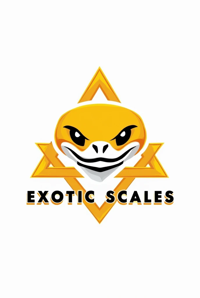 Create a white background logo for a snake farm using the face of a yellow and white python with the basic elements of a python&#39;s face looking out to the horizon, The logo must have bright colors and an allusion to Freemasonry. The python snake must be characteristic and below the logo put the name. " Exotic scales" Create a bold and eye-catching logo