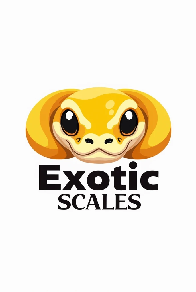 Create a white background logo for a snake farm using the face of a yellow and white python with the basic elements of a python's face looking out to the horizon, The logo must have bright colors and an allusion to Freemasonry. The python snake must be characteristic and below the logo put the name. " Exotic scales" Create a bold and eye-catching logo
