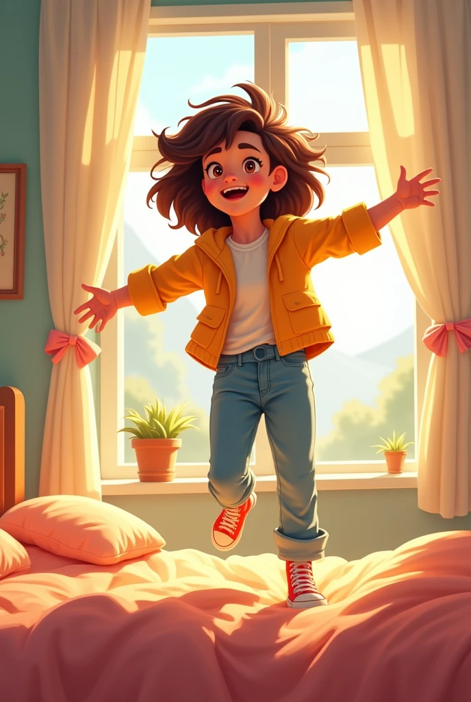 Energetic person getting out of bed, full of energy and motivation