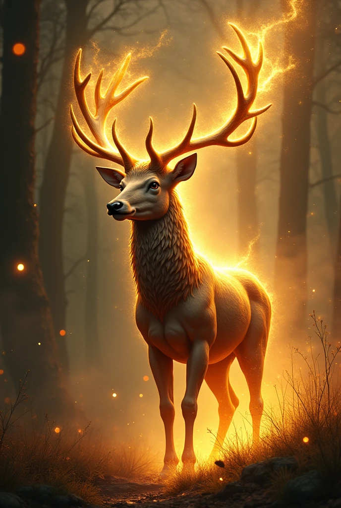 stag,Wonderful fantasy,Shine gold,moody colors,Gold glitter background