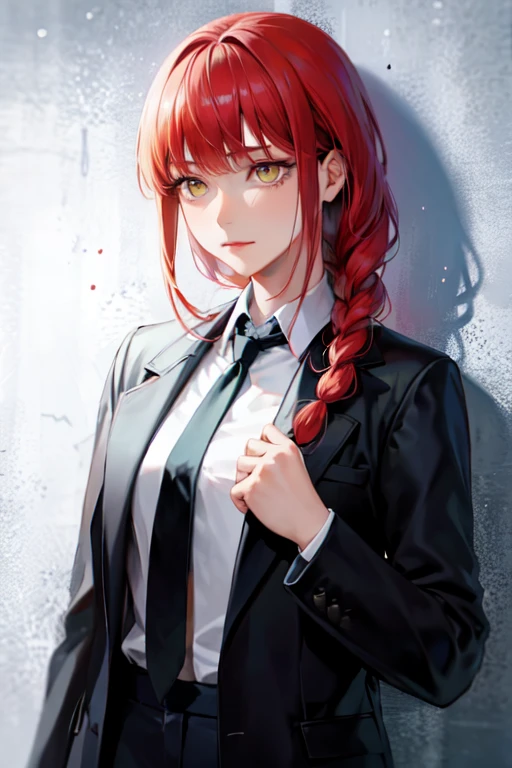 (Highest quality)、(Highest quality)、hand、Expressionless、Strong redhead、suit、Braiding、black tie、