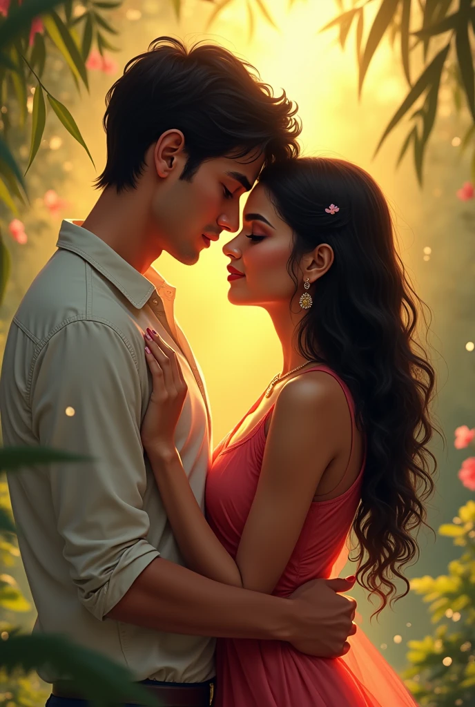 A beautiful Indian girl kissing her boyfriend