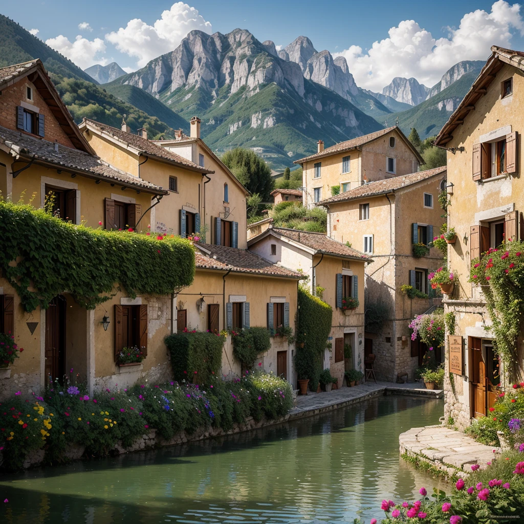 Beautiful oil painting of a village, Villa Bella, Italy, by Sung Kim