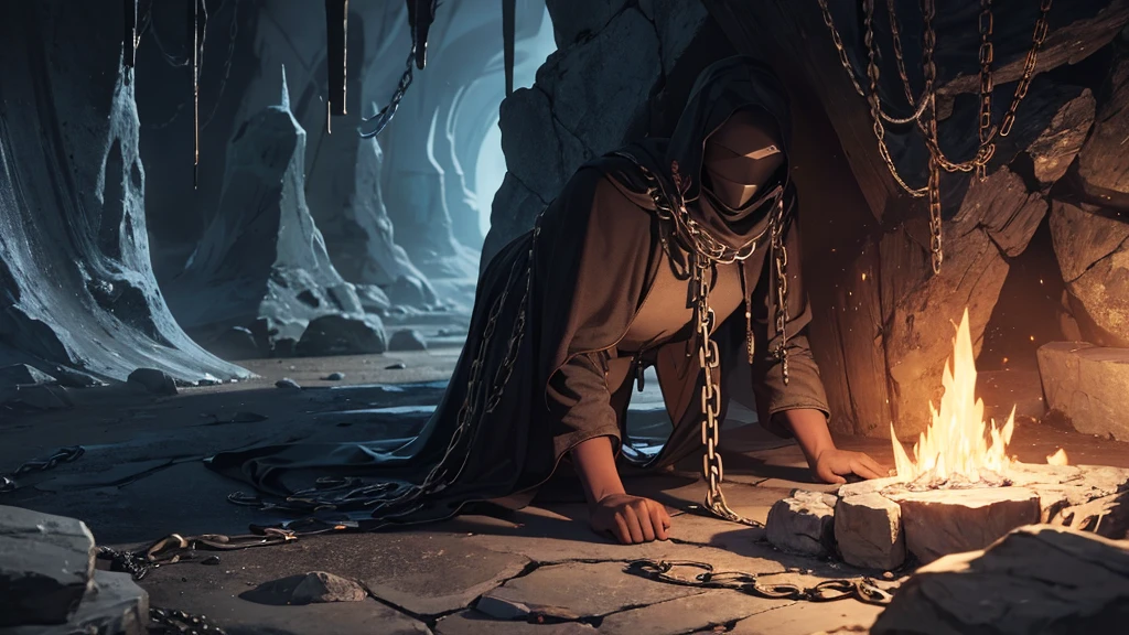 unmanned，dark，Stone Carving，Spells，cave，Sacrifice，chain