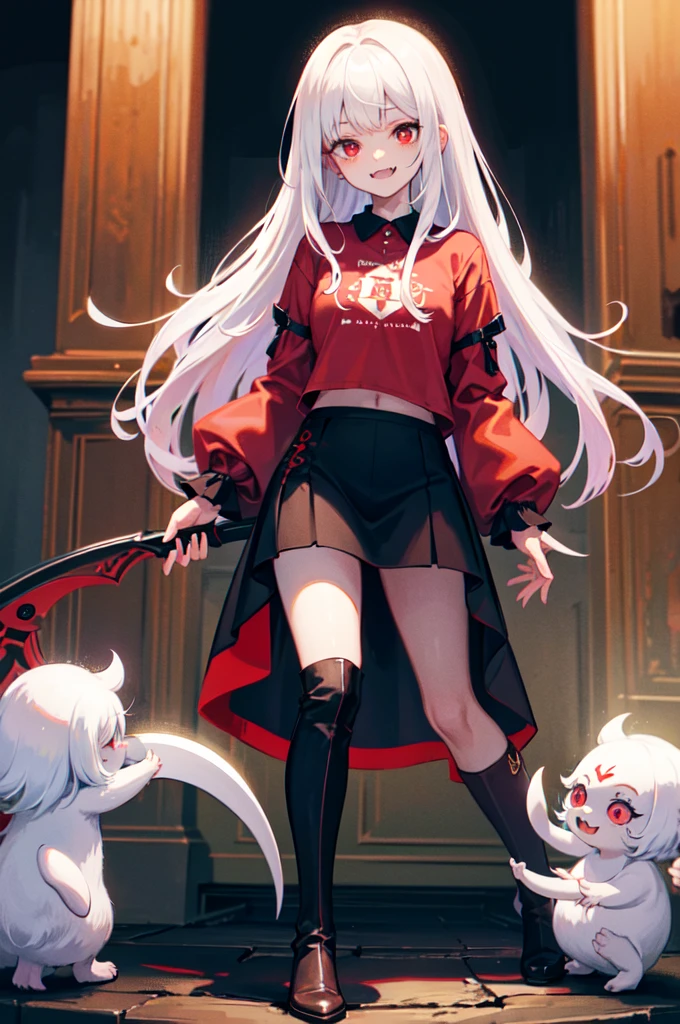 shaded face　、beautiful girl、とてもcute天使、Pink T-shirt、cute、、smile、Long skirt、Black long boots、.(Highest quality,4K,High resolution,masterpiece:1.2),Very detailed,Realistic:1.37,Spooky altar background,Dark fantasy,Red color scheme,Ominous atmosphere,Eye-catching,Storytelling,anatomy,Anime Style,Concept Art,beautiful細部までこだわった顔と (((Red eyes ))),A terrifying ritual ,Satanic Ritual,Premature death,inappropriate behavior,クレイジーなsmile,Scythe Face,Girl Monster, beautiful, Delicate facial features, Sharp Eye, Sharp Fangs, pale skin, Dark Background, Cinema Lighting, Dramatic Shadows, Gothic style, Gloomy atmosphere, Dark fantasy, one person&#39;s, Please open your mouth wide, Open your mouth and baring your teeth,Sharp teeth like a beast, Wide lips, very wide mouth, Vermilion cheeks, ,(Blood splatter:1.4),Scary smile, smile,Angel Design, Twisted smile、Bloody、bleeding from the head,,,,,、Blood splatter、,(Blood splatter:1.4),skull,Demon Spear,Horror Style, ((Fantasy Sweet Ta Frill Pink Costume)), ((Flowing blonde hair)), ,(Blood splatter:1.4),Female curves, Sexy flat stomach, Perfect hands, Perfect anime face, (Pink Tata Dress)), Are standing, ((邪悪なsmile)), ,(Blood splatter:1.4), Steam circulates, Moonlight Illumination, night lighting, (Blood splatter:1.6),アニメAngel Design, Twisted smile、Bloody、bleeding from the head,,,,,、Blood splatter、,(Blood splatter:1.4), skull,Gothic architecture、Western architecture、Fantasy World、,Victorian cities, Skeleton Gas Light,Absurd, High resolution、 ((Tabletop)), ((Highest quality)), (Very detailedな), ((Very detailed)), (beautiful), ((cute)), (NFSW:1.8), alone,(:1.6)、(world&#39;The most terrifying and creepy demon girl:1.5)beautiful face、Whole Body Ezbian、pale, beautiful肌、beautiful金の髪、優しくsmileむ、Dark building ruins、(snow white&#39;Frill dress:1.3)、(The dark ruins are stained with blood:1.3)、Low angle full body shot、(少女は血の海の中にAre standing:1.5)、(The ground is full of blood:1.3)、(The girl lost a lot of blood....:1.3)、(クレイジーなsmile:1.6)、Spirits、(Blood dripping from the mouth:1.3)、
