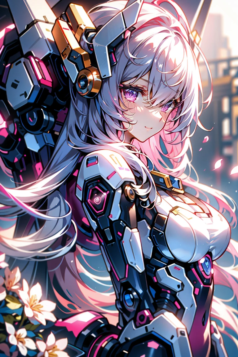 Short pink hair,(best quality, Detailed background, high resolution, ridiculous, bloom, disheveled hair, shiny hair, exposed to light, High and cold, Focused and meticulous gaze),Holy girl,粉色hair,Purple Eyes,Smile,1 girl with facial paralysis, earpiece, long hair, silver hair, What's the big deal_Chest, put your arms behind your back, daytime, Outdoor sports, Black Forest, water, Creek,
hair_decorate, (hair over one eye), whole body, portrait,