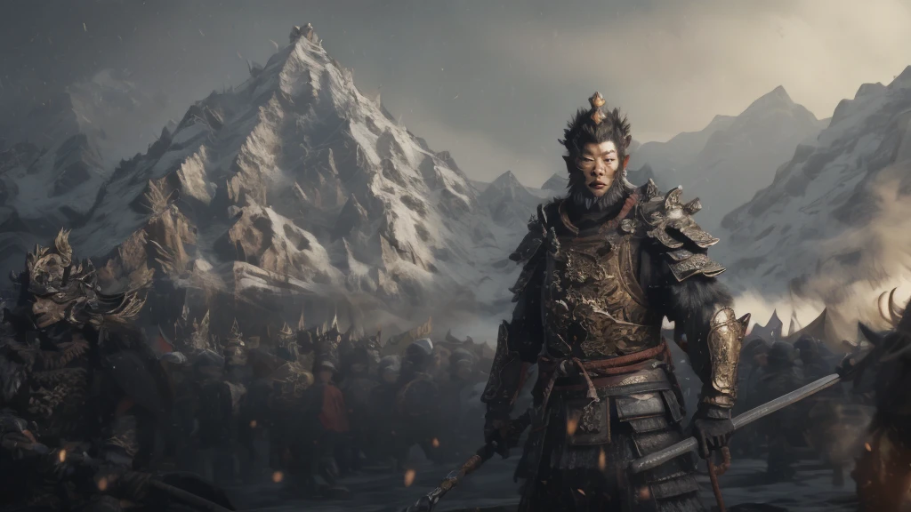 Black Myth Wukong standing on the rolling mountains