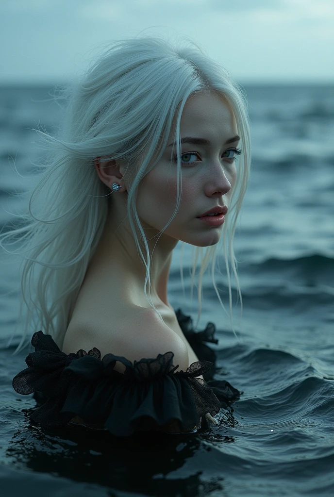 Black Sea and white body white hair women