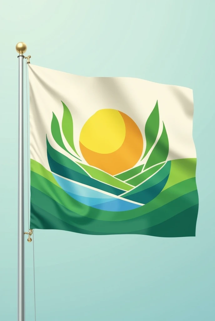 For a Renewable and Clean Energy Company, the flag design would emphasize sustainability, innovation, and the natural elements. Here’s a detailed description:
The flag features a fresh and vibrant design, with the entire background showcasing a gradient that transitions from a deep, earthy green at the bottom to a bright, sky blue at the top. This gradient represents the harmony between the earth and the sky, symbolizing the company's commitment to sustainability and environmental stewardship.
At the center of the flag is an abstract, stylized sunburst in a radiant yellow-gold, symbolizing clean energy and the power of the sun. The sunburst is surrounded by a circular emblem made of interlocking leaves in various shades of green, representing renewable energy sources and the company's focus on harnessing natural resources.
Encircling the sunburst and leaves are smooth, flowing lines in light blue and white, evoking wind and water, which further emphasize the clean energy aspect. The overall design is harmonious and refreshing, reflecting the company’s dedication to promoting a cleaner, more sustainable future.I want it to appear like a tailored flag on a flagpost I want the appearance you did with the other flags
Maintain the flag but change the sky background to cream