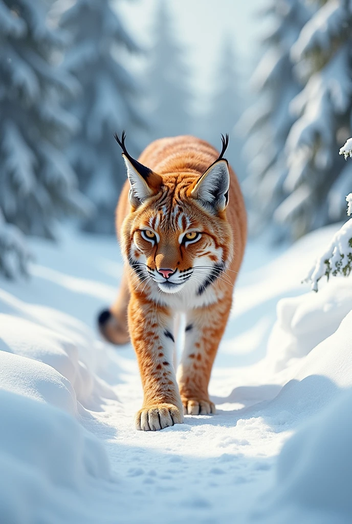 an orange lynx in a snowy environment
