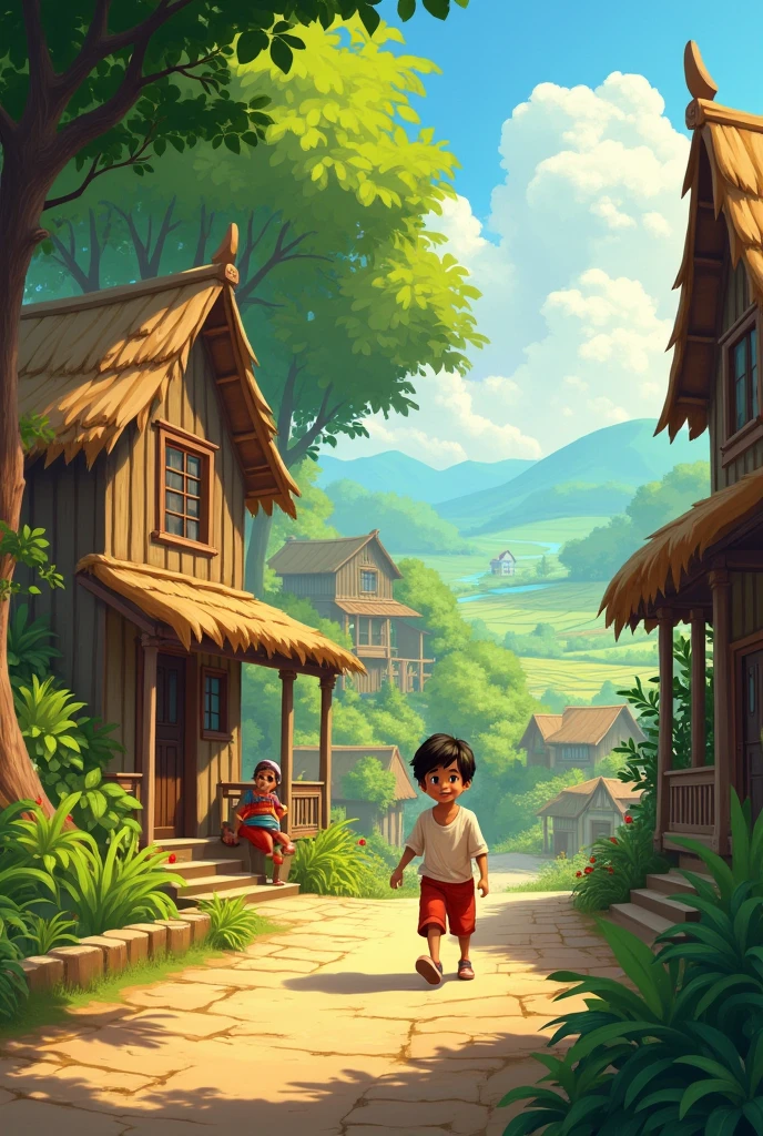 Opening Scene - Village Introduction**: Show a peaceful, small village surrounded by trees and fields. Introduce the main character, a young boy named Mohit, playing mischievously, ignoring others as he walks through the village streets. 