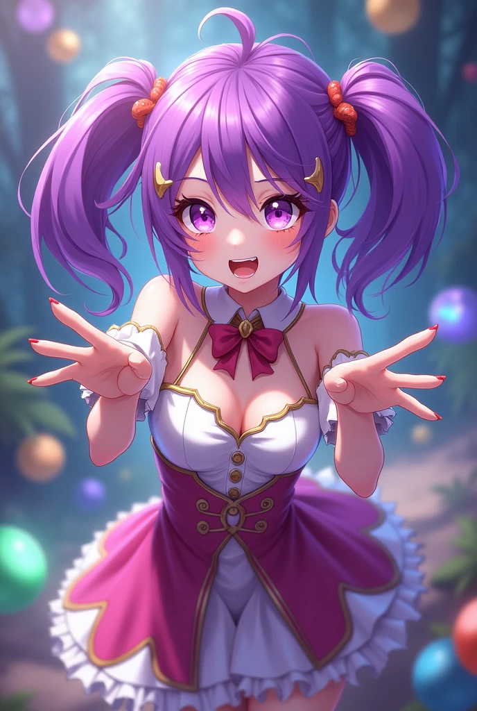 Twin-tailed purple color hair magical Chiabaton young Naughty Poses cute little breast out, brüste nude,