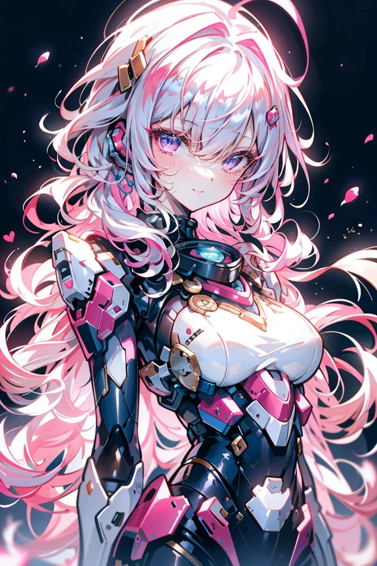 Short pink hair，(best quality, Detailed background, high resolution, ridiculous, bloom, disheveled hair, shiny hair, exposed to light, High and cold, Focused and meticulous gaze),Holy girl，粉色hair，Purple Eyes，Smile，1 girl with facial paralysis, earpiece, long hair, silver hair, What's the big deal_Chest, put your arms behind your back, daytime, Outdoor sports, Black Forest, water, Creek,
hair_decorate, (hair over one eye),  whole body, portrait,