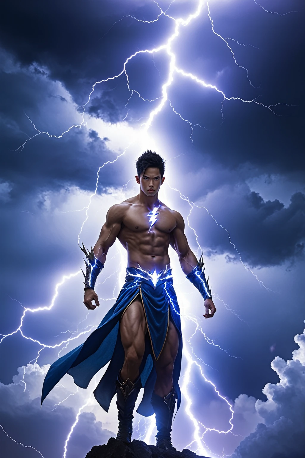 Lightning Wizard、Lightning body、Lightning-Eroded Eyes、Controlling Lightning、naked、Living on the clouds、Strong body、male