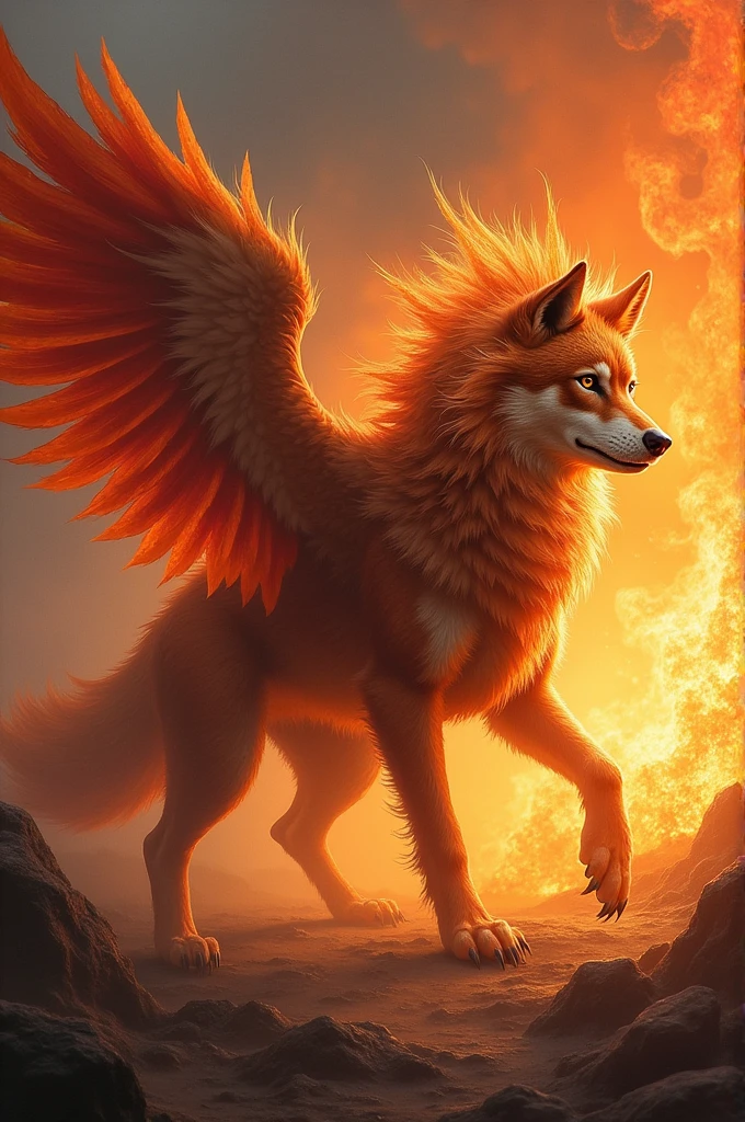 Phoenix wolf near the fire