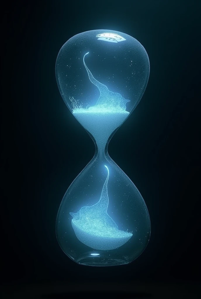 Create a Deep Chronomorph - This is a sea creature, living at the bottom of the ocean. His body is transparent, resembles an hourglass and glows when moving. The chronomorph feeds on microscopic organisms., and when in danger it emits a luminous liquid, repelling predators.