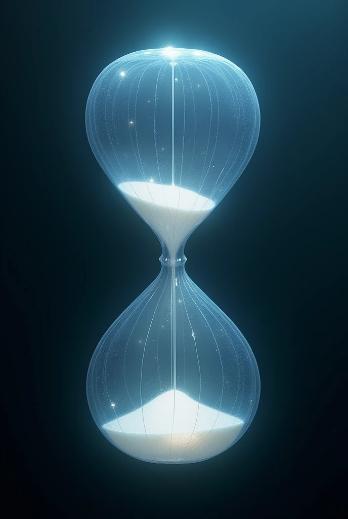Create a Deep Chronomorph - This is a sea creature, living at the bottom of the ocean. His body is transparent, resembles an hourglass and glows when moving. The chronomorph feeds on microscopic organisms., and when in danger it emits a luminous liquid, repelling predators.