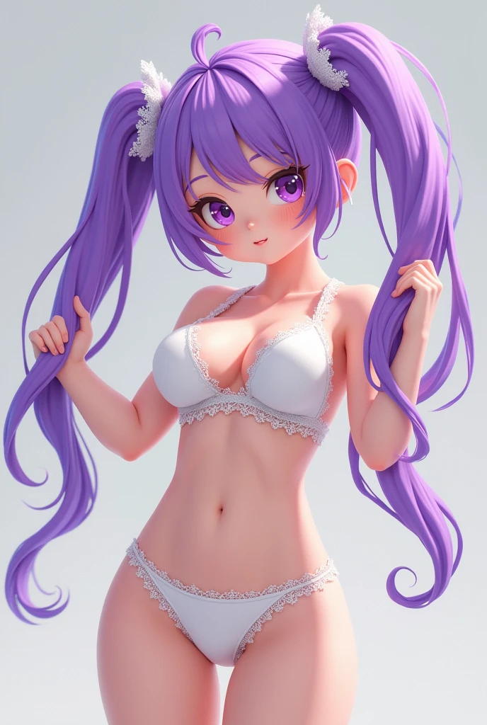 Twin-tailed purple color hair magical Chiabaton young Naughty Poses cute little , underwear, white underwear with lace, medium breasts, shortly before the transformation