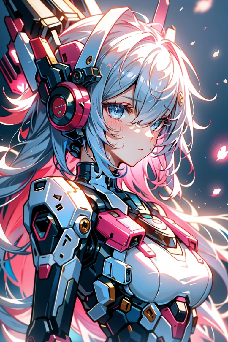 Short pink hair,(best quality, Detailed background, high resolution, ridiculous, bloom, disheveled hair, shiny hair, exposed to light, High and cold, Focused and meticulous gaze),Holy girl,blue eyes,Girl looking at screen 1, earpiece,, silver hair, What's the big deal_Chest, put your arms behind your back, daytime, Outdoor sports, Black Forest, water, Creek,
hair_decorate, (hair over one eye), whole body, portrait,