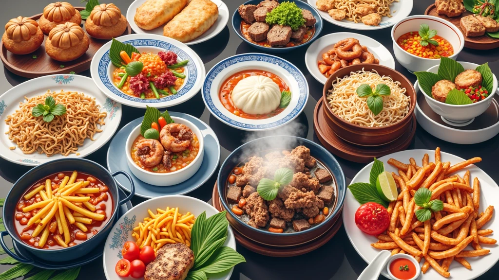 Create images of typical Asian dishes , como se fosse street food, with the title, food of the world
