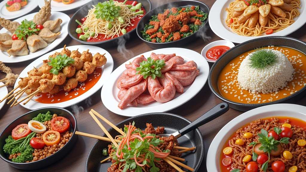 Create images of typical Asian dishes , como se fosse street food, with the title, food of the world