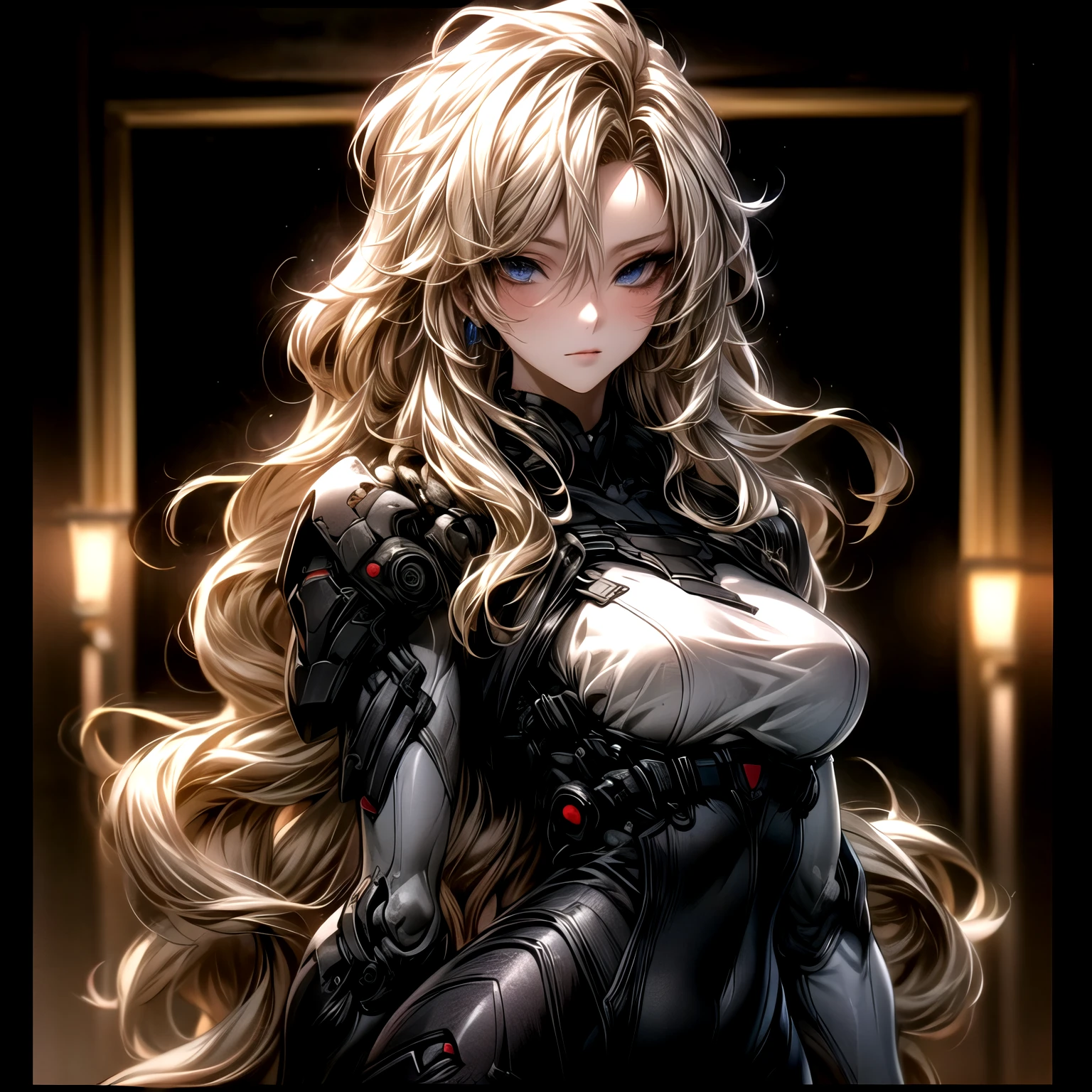 (best quality)), ((Masterpiece)), (details:1.4), 3d, HDR (high dynamic range), an image of a beautiful cyberpunk female, Hips up, cyberpunk, blonde hair, Long hair, beautiful White eyes, จมูกโด่ง, ปากแดง, หน้าอกใหญ่, nvidia RTX, PBR surface, After processing, Anisotropic filtration,depth of field, Maximum clarity and clarity, multi-layered surface, Subsurface scattering, perfect proportions, 8K raw files, ultra detailed, Perfect proportions, volumetric lighting, soft lighting, Holy Paladin, Heavy Black Armor, glossy skin, street background, jewely, ต่างหู, นิ้วมือสมบูรณ์,