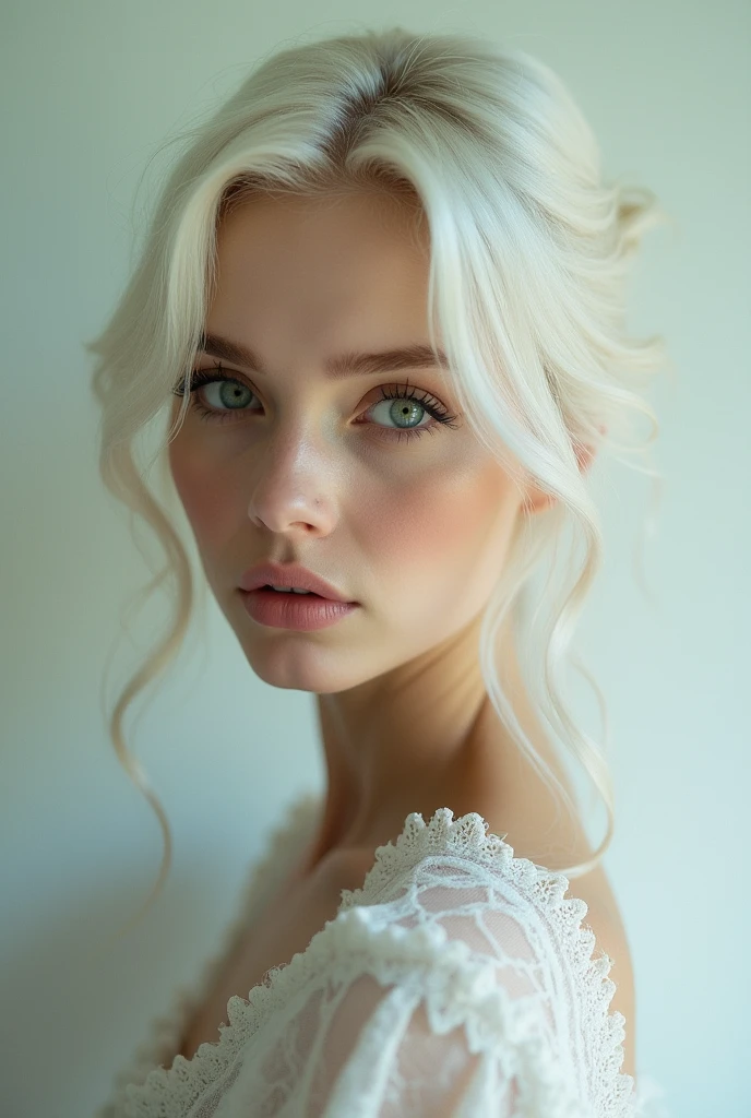 Turkish woman with albino features and green eyes ,Perfect face, Extreme beauty ,Posing