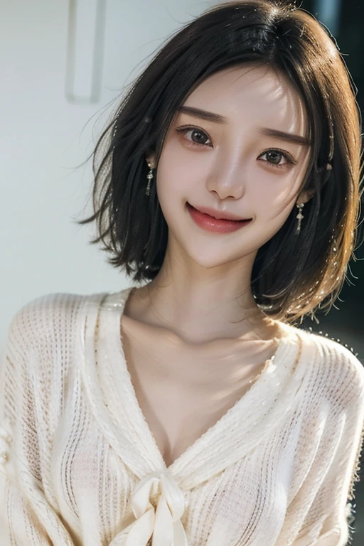 (2 Japanese girl,), (Small breasts:1.5,),(solo,,Textured skin, Detailed skin,Detailed face,Detailed eyes,detailed posing,Natural eyebrows,Sparkling Eyes,High detail, Highest quality, Super detailed, Surrealism, ,8k,RAW Photos,Photographicism,Professional Lighting,Portrait Photography,Soft Light),((Black Hair, Natural Makeup,Simple earrings, Bob Hair,ribbon,smile)),(((Light white summer sweater,Her underwear is visible)))