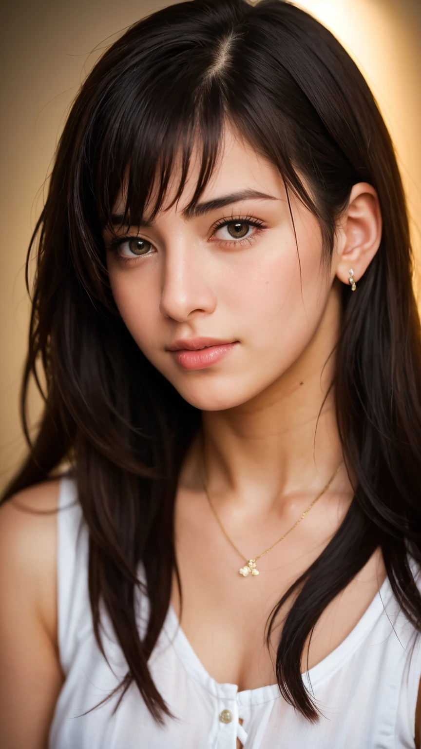 Close-up details, realistic style photo, tifa, black hair, long hair, outstanding style, tall, cute, in her s. Use soft lighting to cast gentle shadows on the subject, adding a touch of dimension to your images without compromising details,