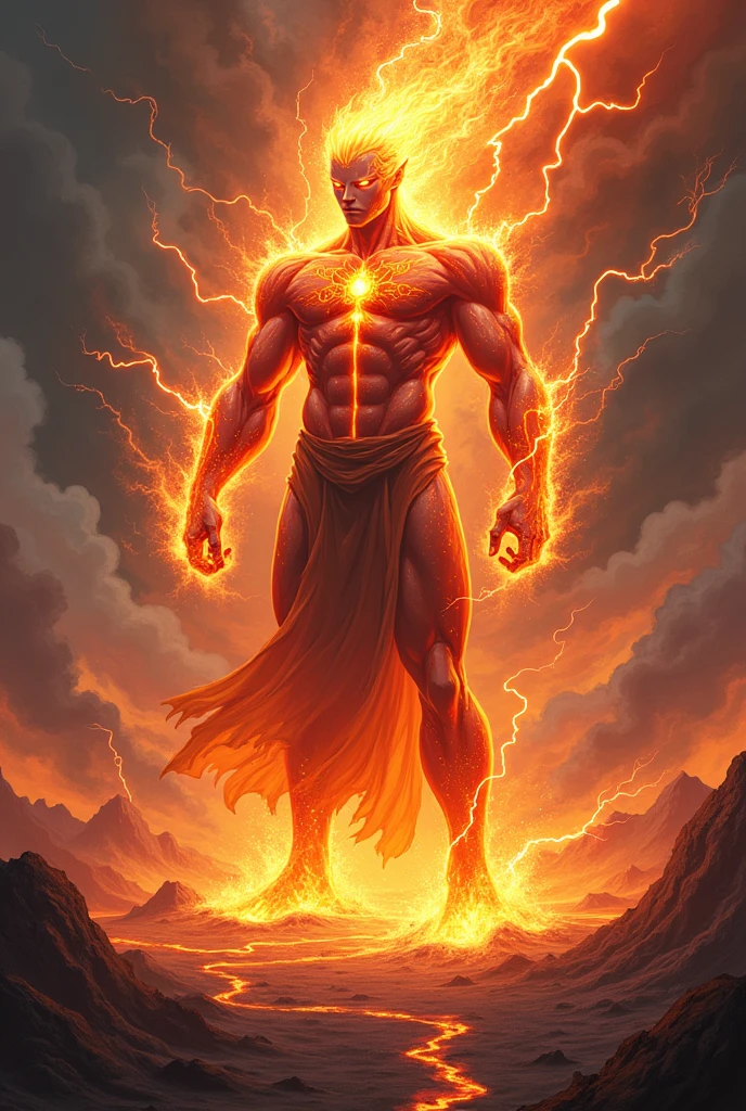 Anime god character with fire and electric