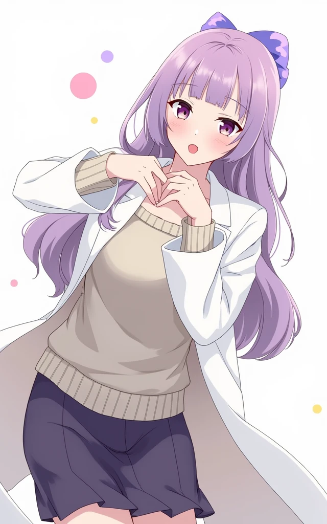 anime girl with brown hair and a sweater with labcoat and black skirt, (hair swept bangs:1.3), (long brown hair:1.3), doctor girl, anime style, from girls frontline, fine details. girls frontline, girls frontline universe, girls frontline style, girls frontline, girls frontline cg, soft anime illustration, 2 0 2 2 anime style, 2022 anime style, pixiv contest winner, pretty anime character design, render of april