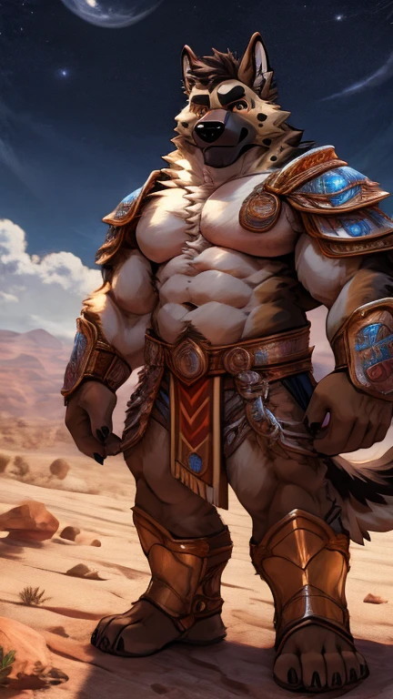 anime style, ((whole body)), ((gladiator armor)), standing, ((plump middle-aged german shepherd man)), BREAK ((brown eyes)), one eye closed, beautiful beard, beautiful ears, (male face:1.3), (big face:0.5), square jawline, (Male Eyes:1.2), (sharp eyes:0.8), (big eyes:0.5), male eyebrows, (innocent look:0.5), (beautiful black nails down to the last detail:1.2), BREAK (complete Anatomy), (detailed face:1.3), beautiful face, (detailed body), (beautiful hands:1.2), (detailed fingers:1.2), (detailed eyes:1.1), (beautiful Eyes:1.1), arm details, Leg Details, beautiful feet, BREAK Muscular anthlo, body hair, ((hairy skin)), fluffy, (blood vessel:-0.8), (glowing Skin:-0.7), (chest hair:0.5), (1 tail), (a beautiful and detailed small tail), BREAK night sky, desert, outdoor, ultra detailed, highest quality, ultra-high resolution, realistic, 16K, masterpiece, beautiful detailed, perfect solution, absurdists, (faint light),