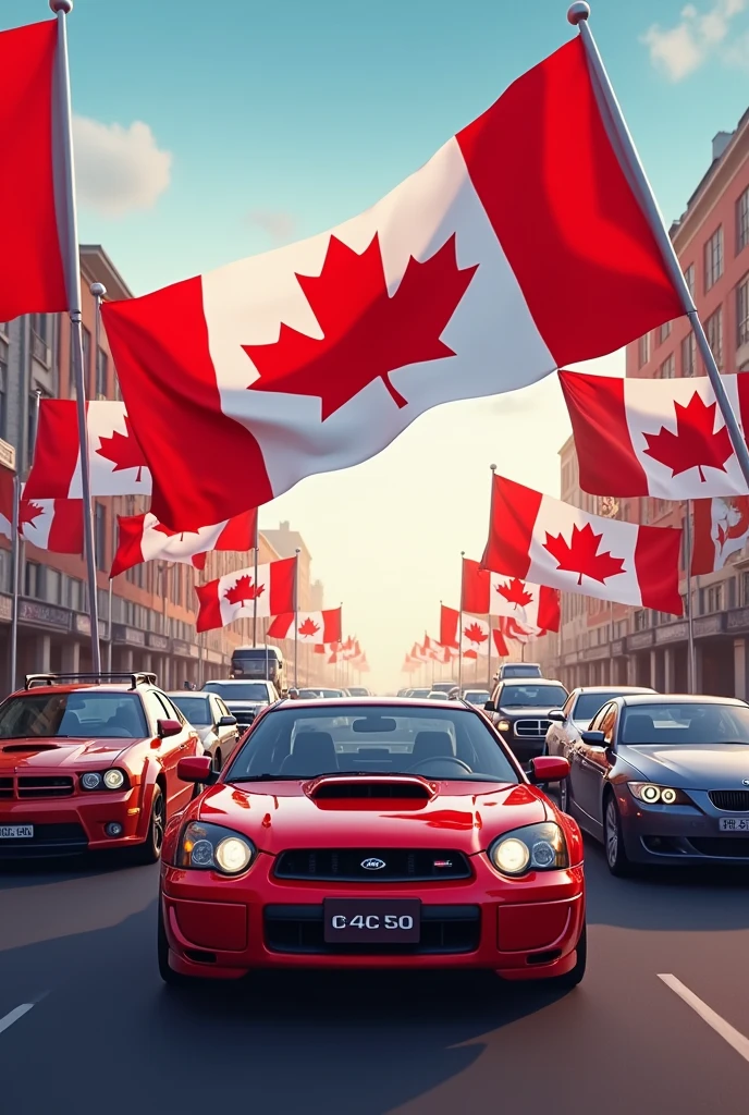 Cars hold on canadian
flags