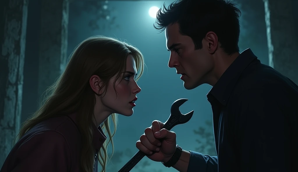 “It’s one of them,” 2 sarah whispers, barely able to get the words out.
2 Tom tightens his grip on the wrench, his face set in determination. “If it breaks through, we’ll have to take it down.”