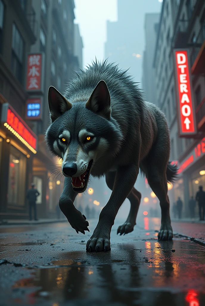 Dog wolf in city