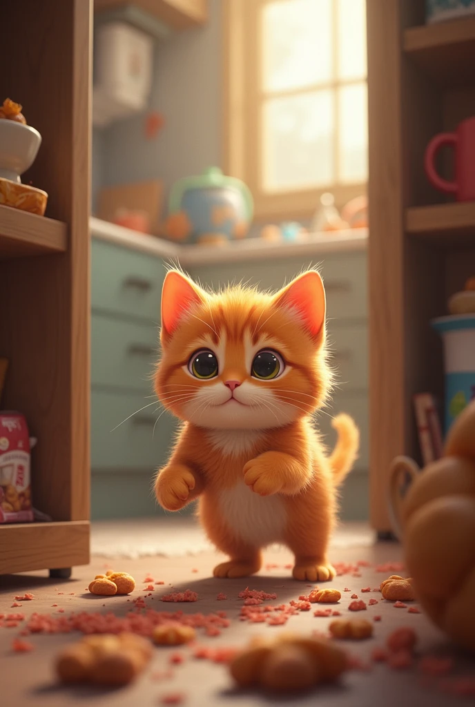 An orange baby cat Watch out for the sneakiest snack thief around