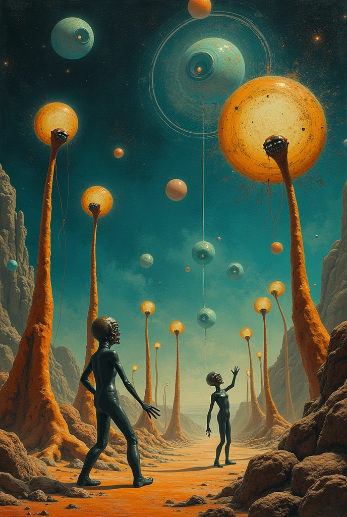 Transforming Salvador Dali's Frames: Persistence of memory, Using a futuristic computer、More contemporary works、A huge number of long-necked aliens、Angry and fighting