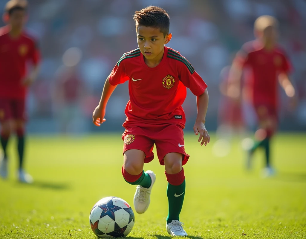 We need the image of Ronaldo's son highlighted image when playing football ball