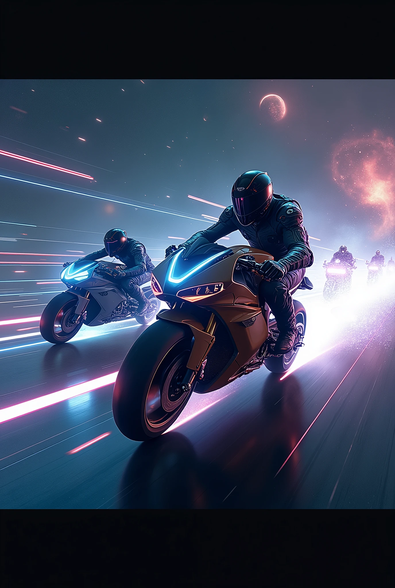 Futuristic super bike race in the cosmos
