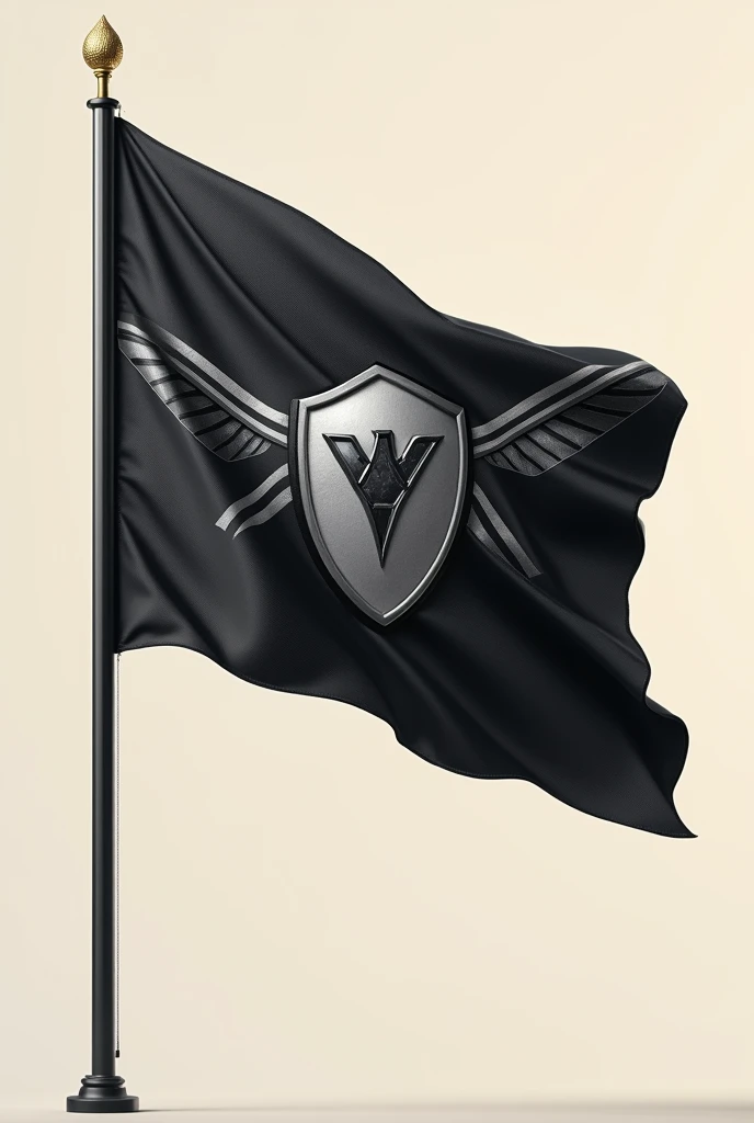 The flag has a powerful and imposing design, with the entire background in a deep, midnight black, symbolizing strength, authority, and the covert nature of military operations.
At the center of the flag is a bold, silver shield with a polished, metallic finish, symbolizing defense, protection, and resilience. The shield is adorned with a sharp, angular emblem of an eagle in flight, rendered in dark metallic gray, representing vigilance, power, and strategic dominance. The eagle's wings are spread wide, conveying readiness and control, while its talons clutch a sword, symbolizing both offensive and defensive capabilities.
Surrounding the shield are four sleek, diagonal lines in a dark, matte silver, converging towards the center from each corner of the flag. These lines represent precision, discipline, and the strategic coordination of forces.
The overall design is striking and authoritative, capturing the essence of a private military and defense company dedicated to security and operational excellence.I want it to appear like a tailored flag and a real one I don't want a dark grey background I am not referring to the background of the flag I like this flag but put it on a flagpost with a bright cream background not the flag background but the overall one I like that one but the flagpost is not classy calm flag presentation
2/2