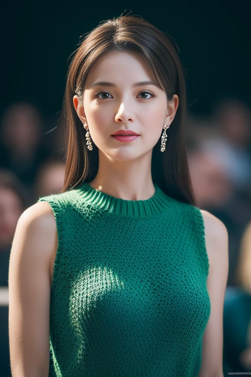 1人of女of子, armor, black_hair, Blurred, Blurred_background, Blurred_prospect, chest, green_eye, Closed_mouth, depth_of_Field, Earrings, jewelry, length_hair, Looking_in_Audience, smile, 一人in, upper_body