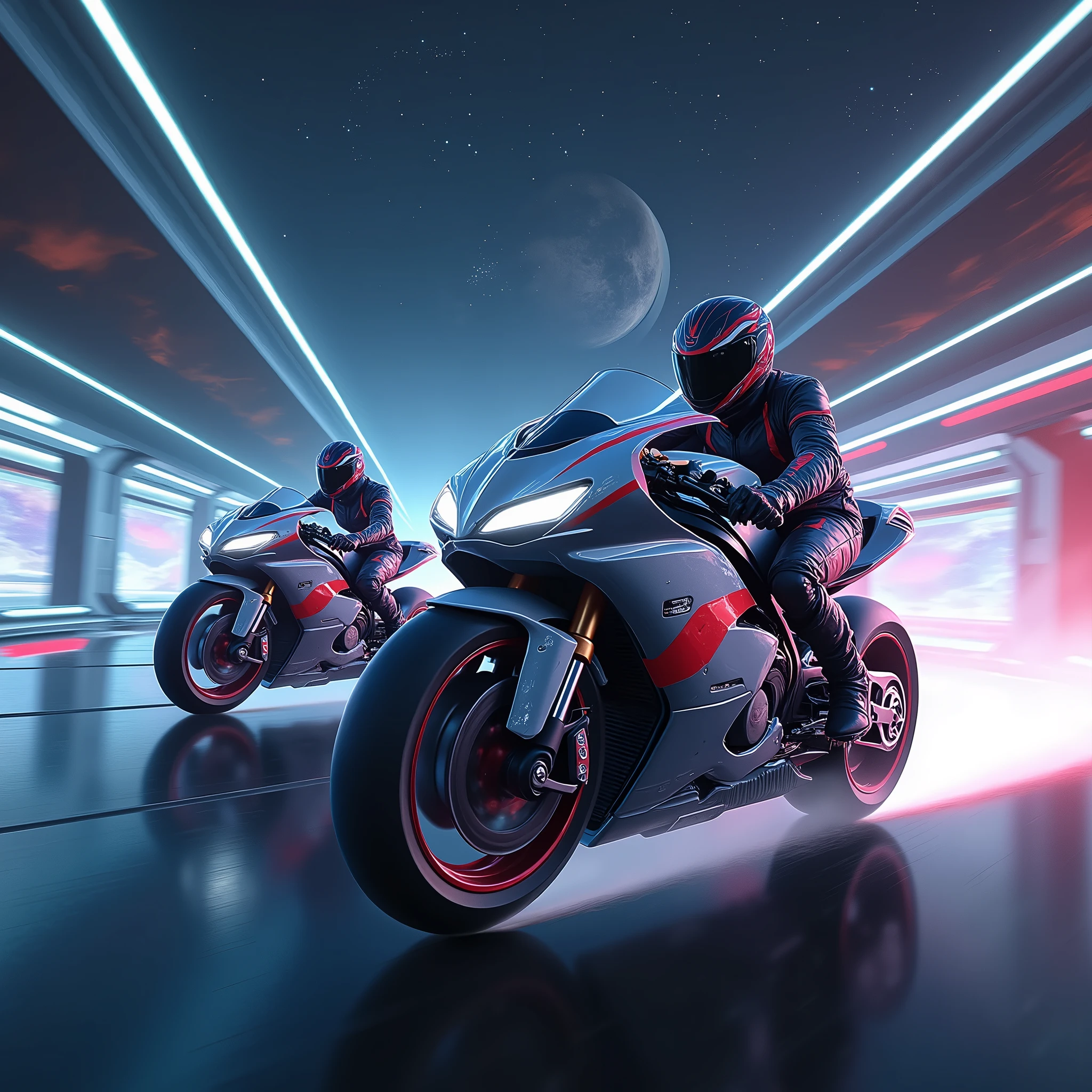 Futuristic super bike race in the cosmos