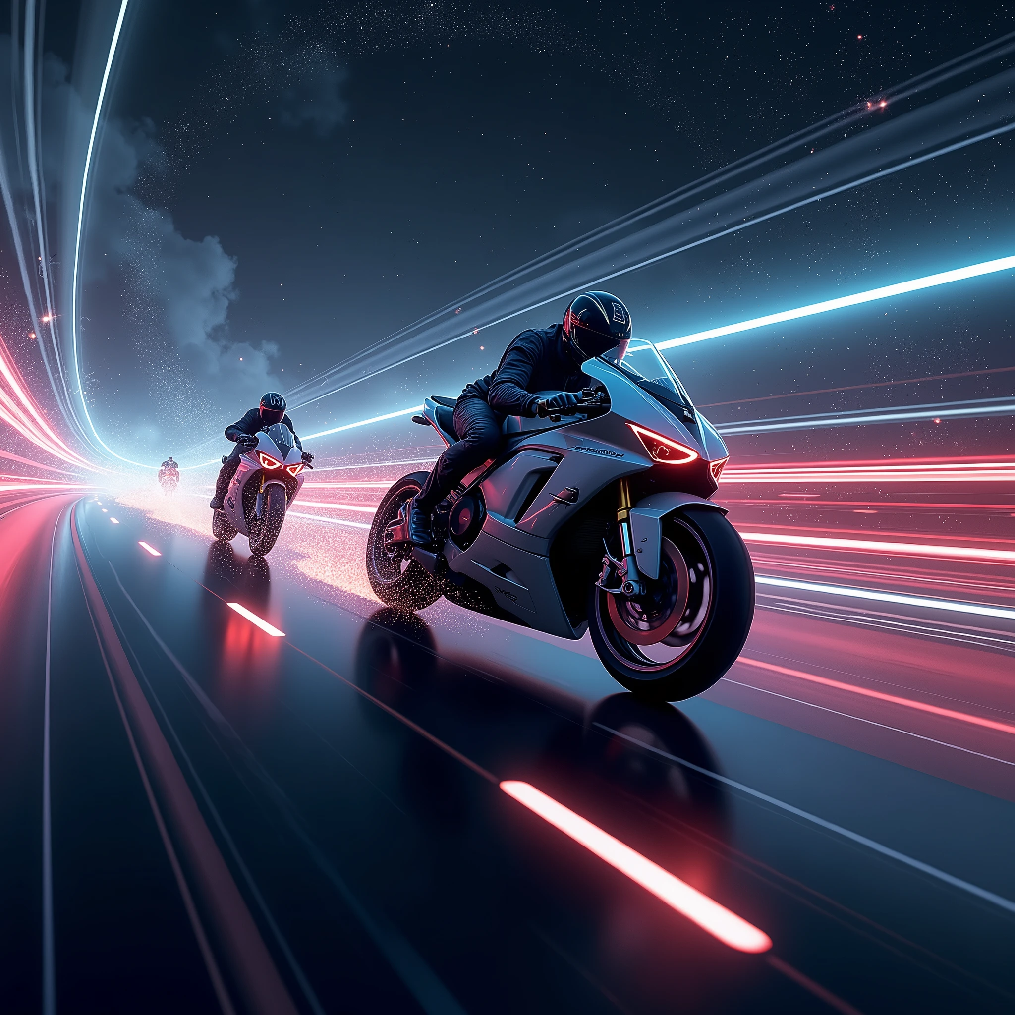 Futuristic super bike race in the cosmos