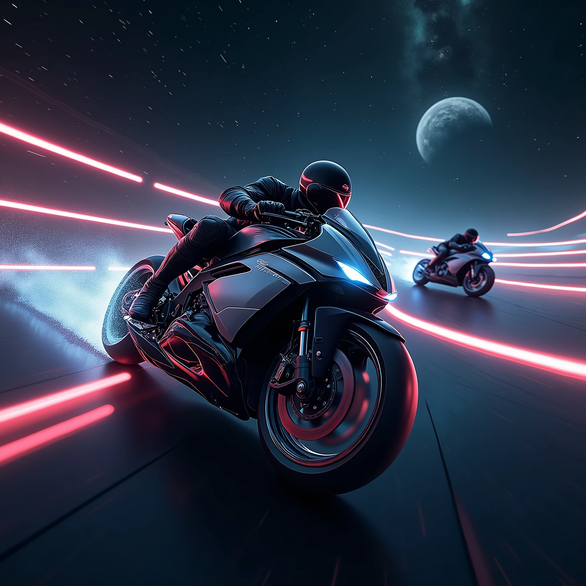 Futuristic super bike race in the cosmos