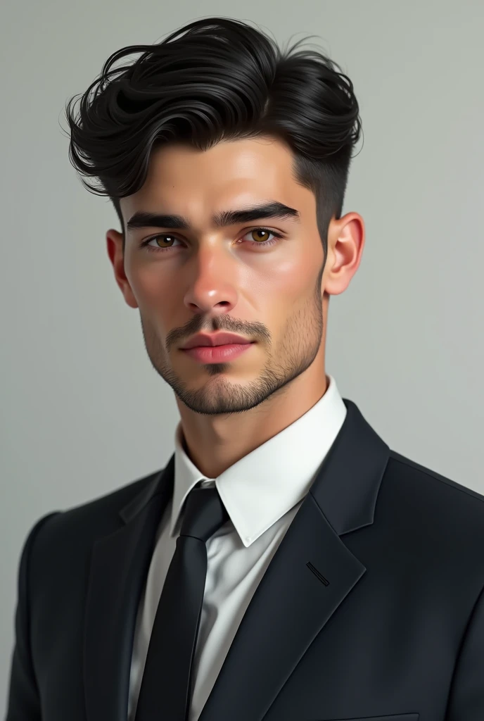 (photorealism:1.2), man in his 20s, black short hair, light stubble, caucasian, wearing a suit